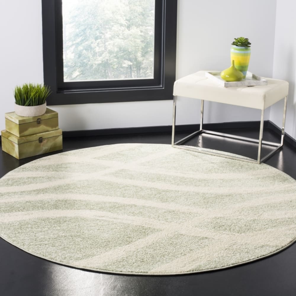 Tapis vague moderne en détresse en polypropylène vert/beige, 122 cm — vue 3