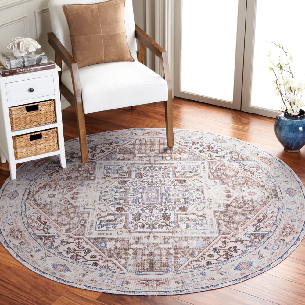 Tapis traditionnel en polyester taupe/beige, 183 cm — vue 3