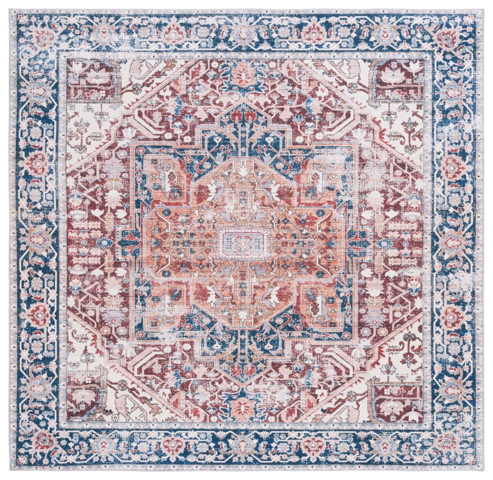 Tapis traditionnel en polyester rouge/bleu, 183 x 183 cm
