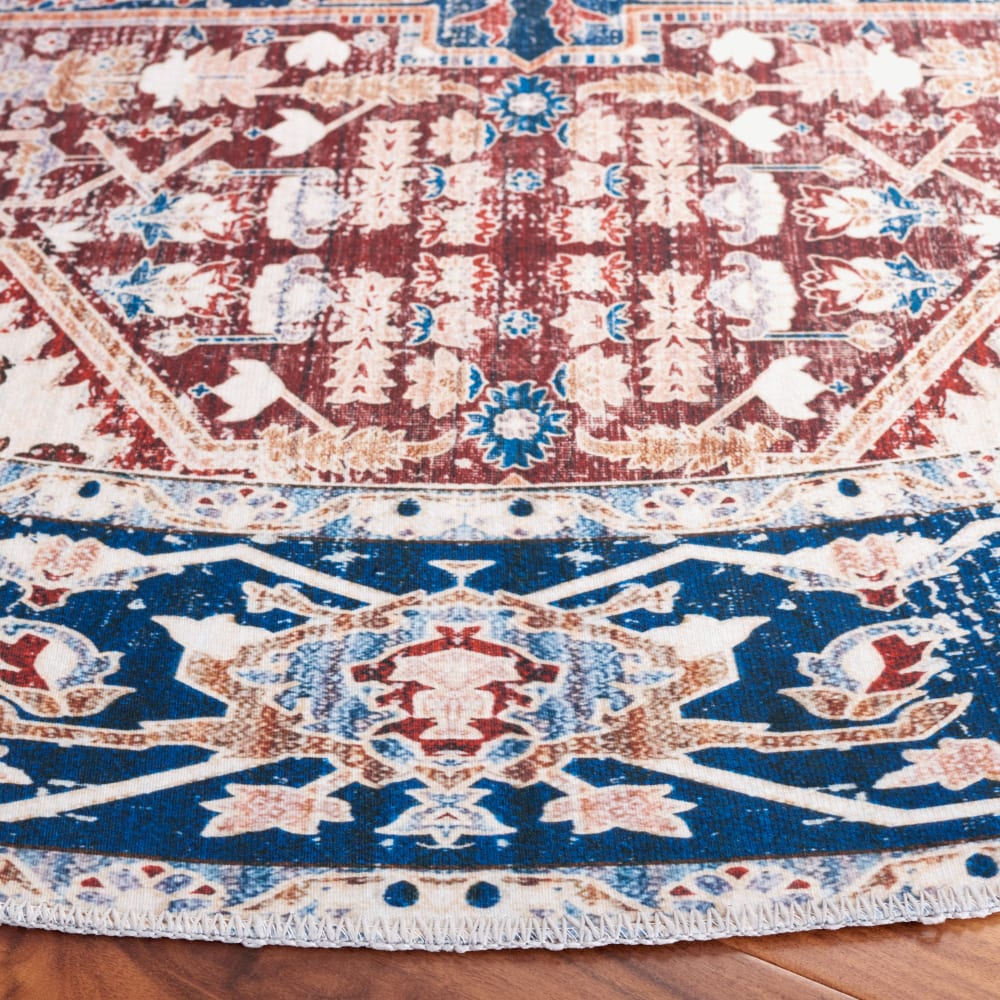 Tapis traditionnel en polyester rouge/bleu, 183 x 183 cm — vue 3