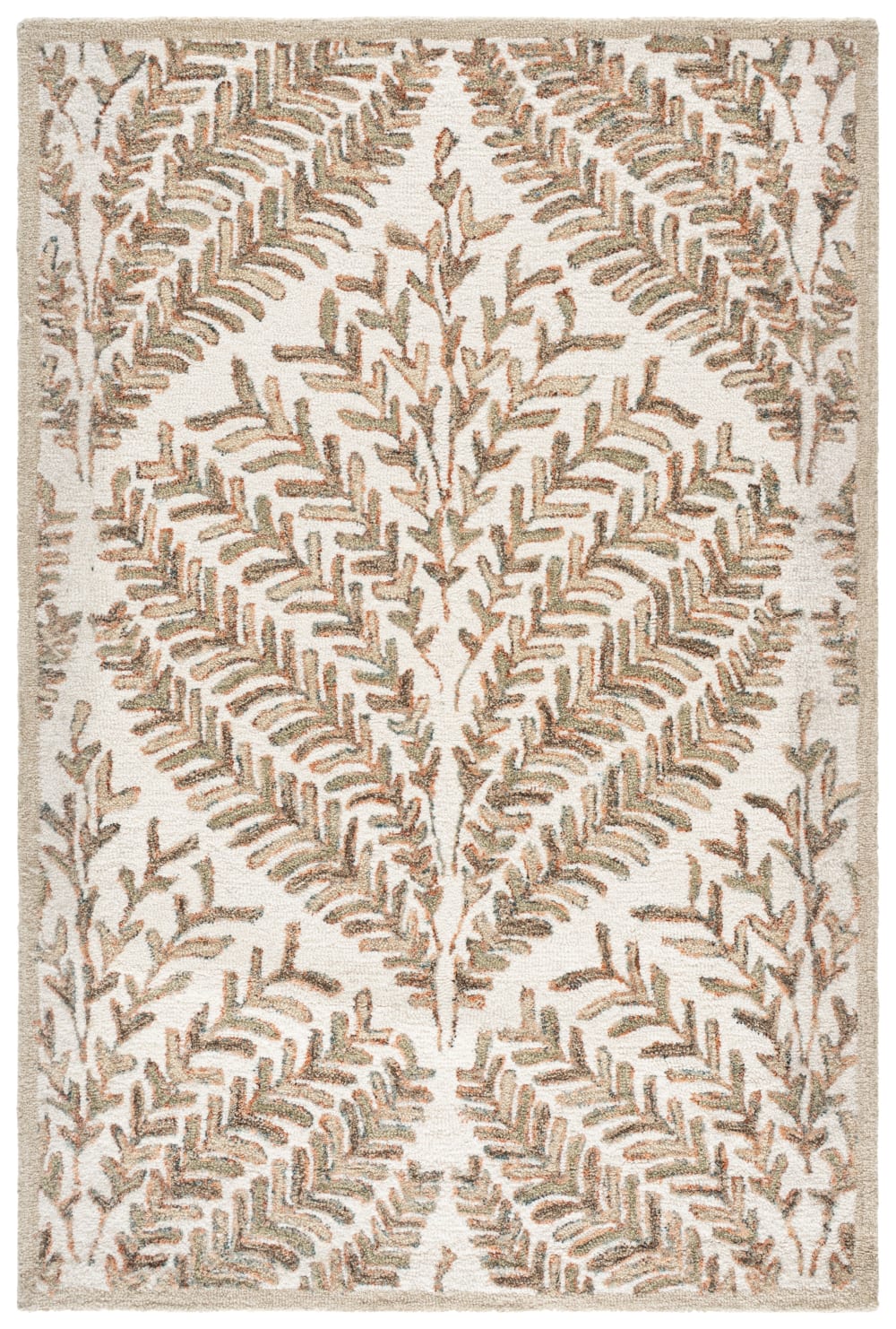 Tapis floral en laine blanc/brun, 122 x 183 cm