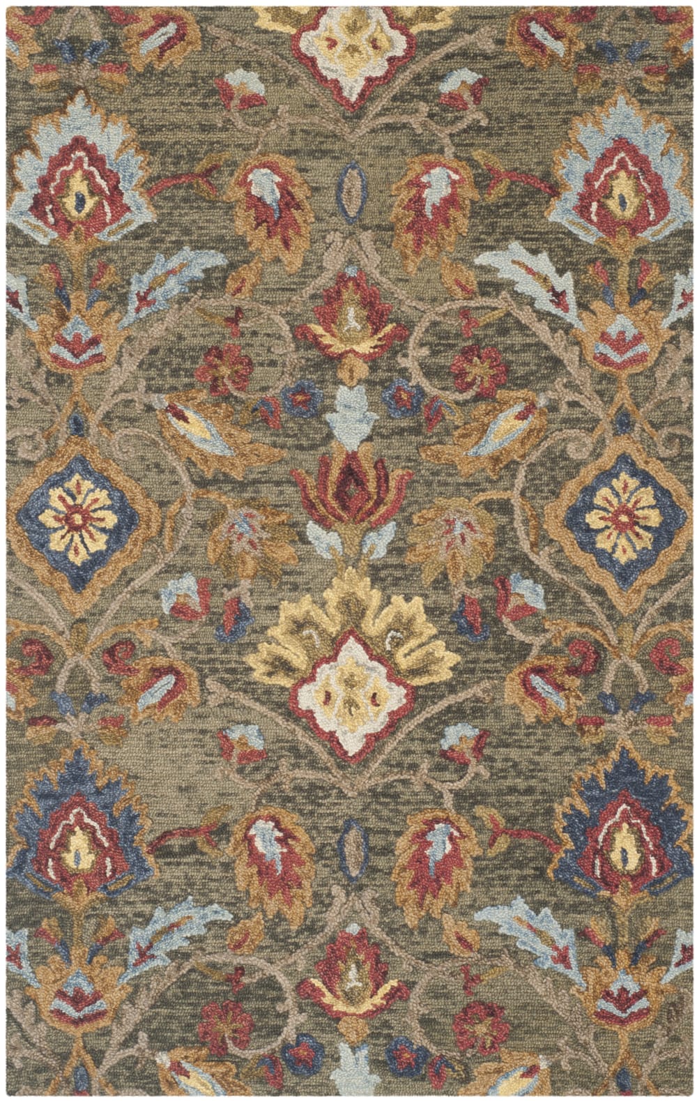Tapis traditionnel en laine vert/multicolore, 152 x 244 cm