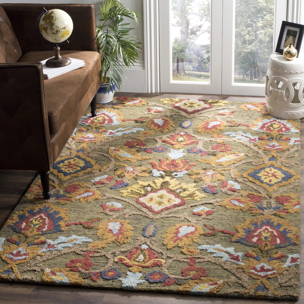 Tapis traditionnel en laine vert/multicolore, 152 x 244 cm — vue 3