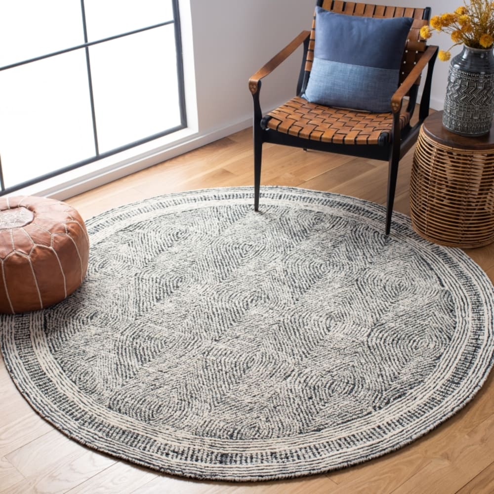 Tapis laine ivoire / charbon 122 x 122 cm