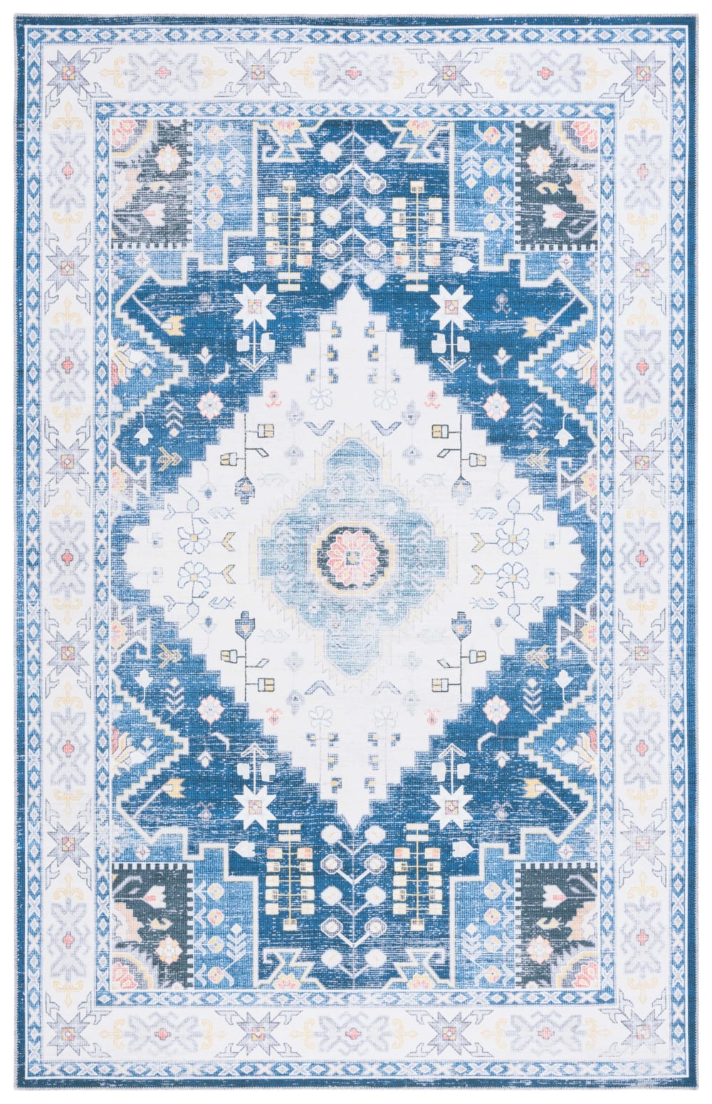Tapis traditionnel en polyester bleu/blanc, 152 x 244 cm