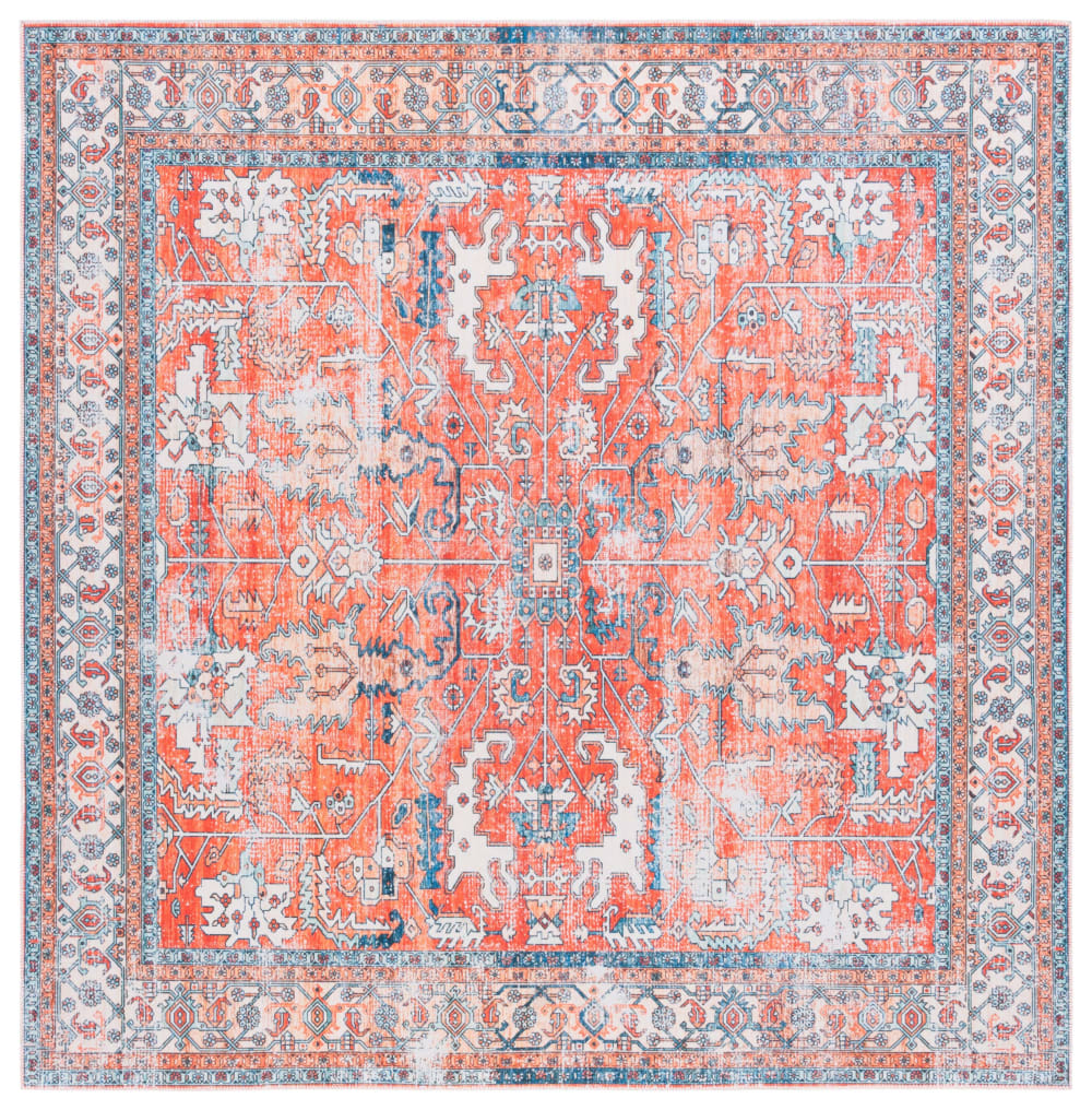 Tapis traditionnel en polyester orange/bleu, 183 x 183 cm