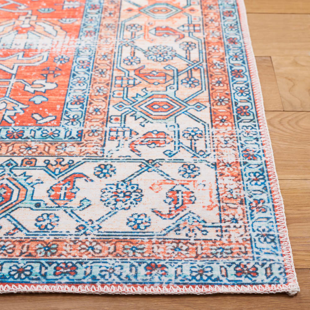 Tapis traditionnel en polyester orange/bleu, 183 x 183 cm — vue 4