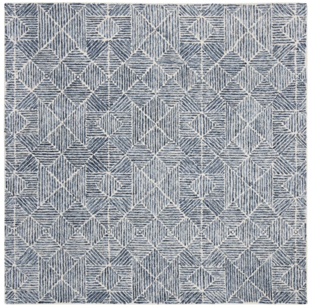 Tapis moderne en laine bleu/blanc, 122 x 122 cm