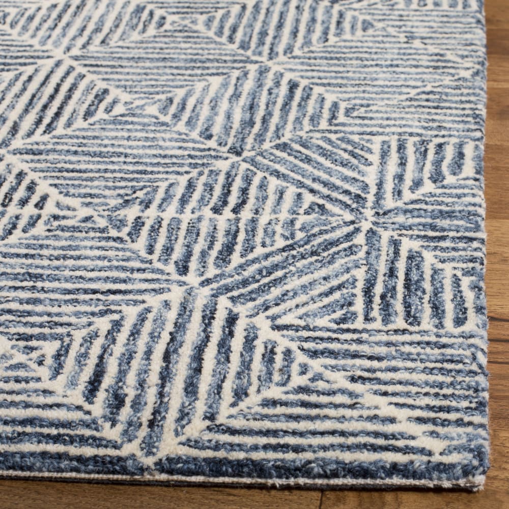 Tapis moderne en laine bleu/blanc, 122 x 122 cm — vue 4