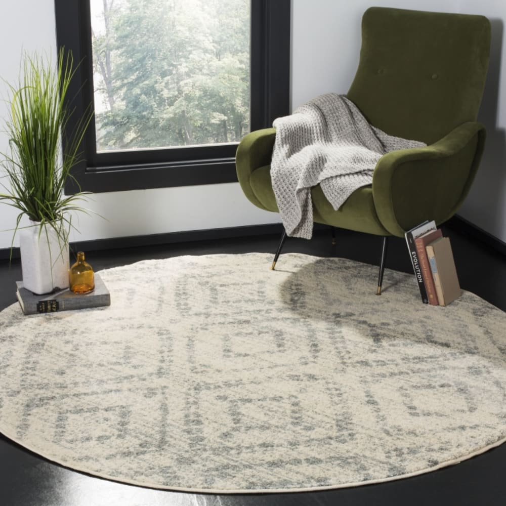 Tapis moderne en polypropylène blanc/bleu, 122 x 122 cm — vue 3