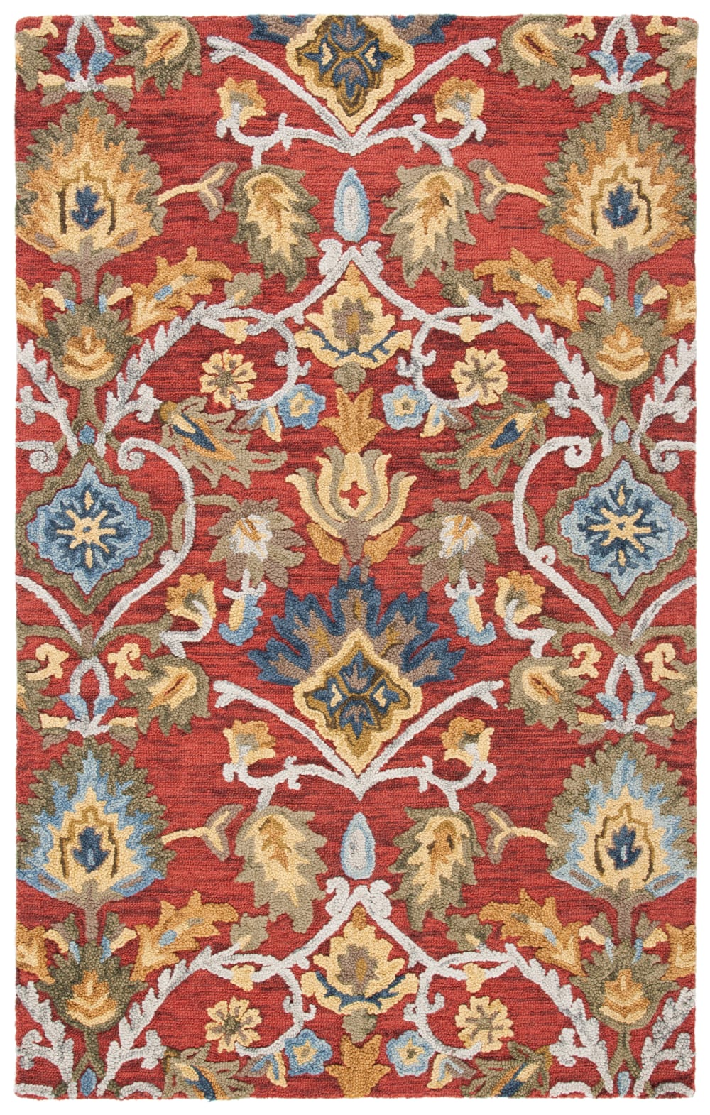 Tapis traditionnel en laine rouge/multicolore, 122 x 183 cm