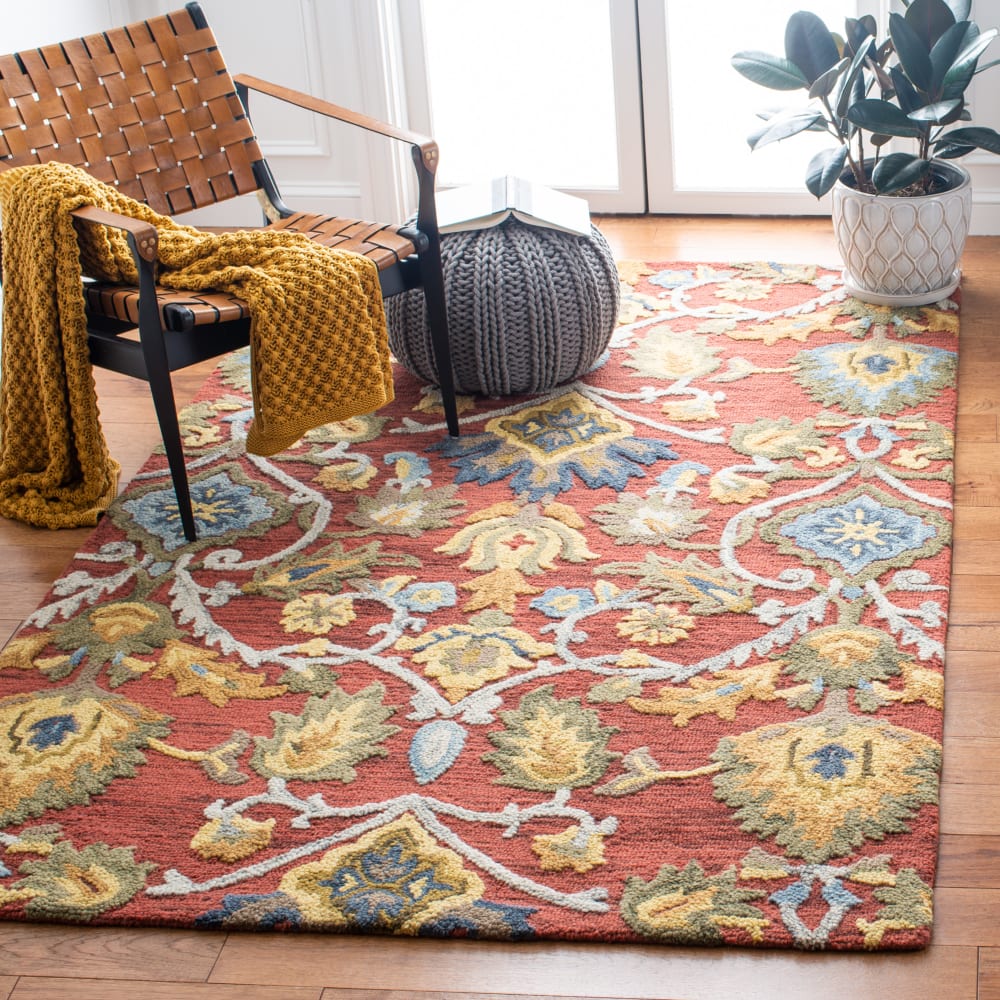 Tapis traditionnel en laine rouge/multicolore, 122 x 183 cm — vue 3