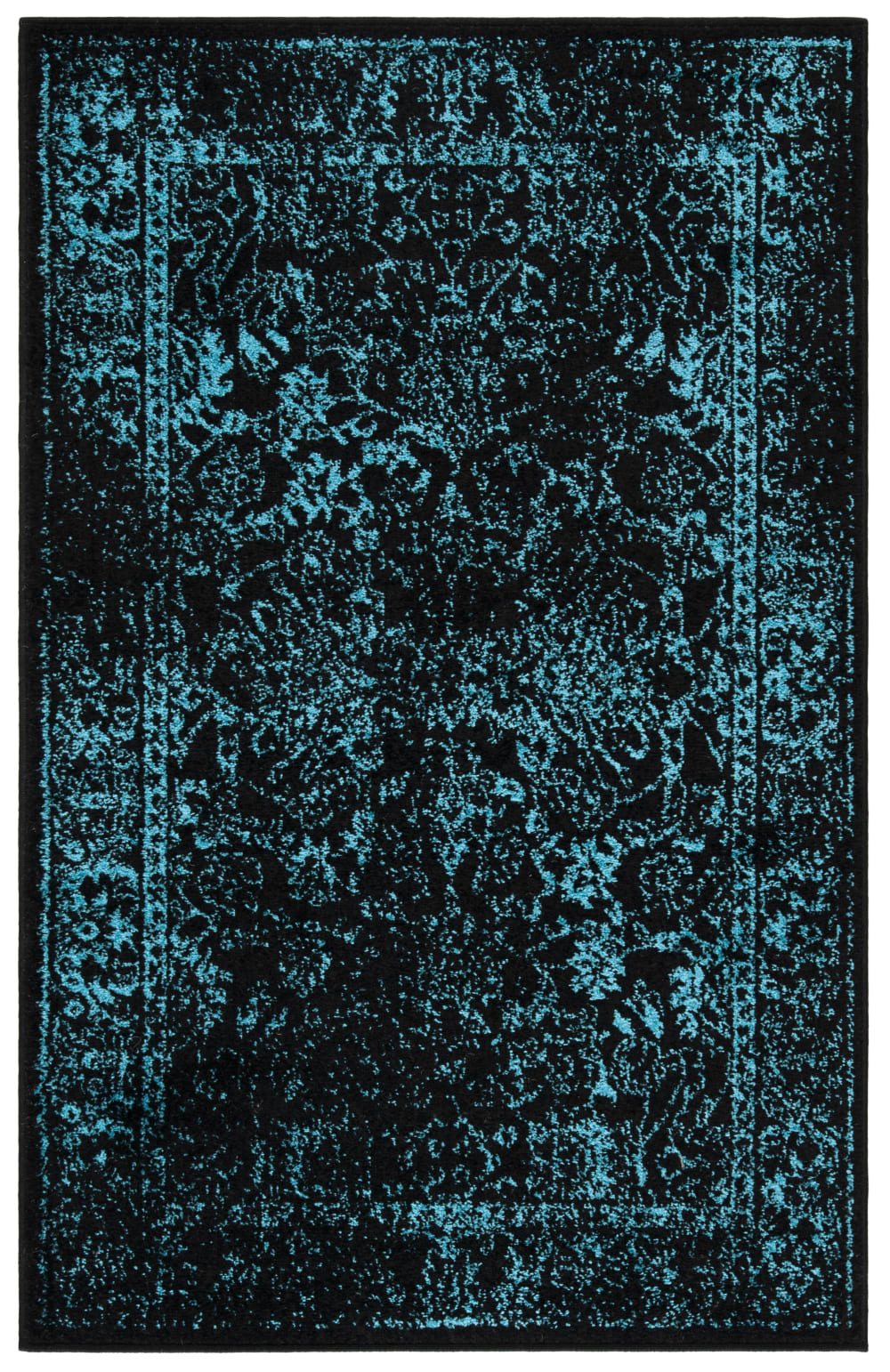 Tapis vintage patiné en polypropylène noir/bleu, 91 x 152 cm