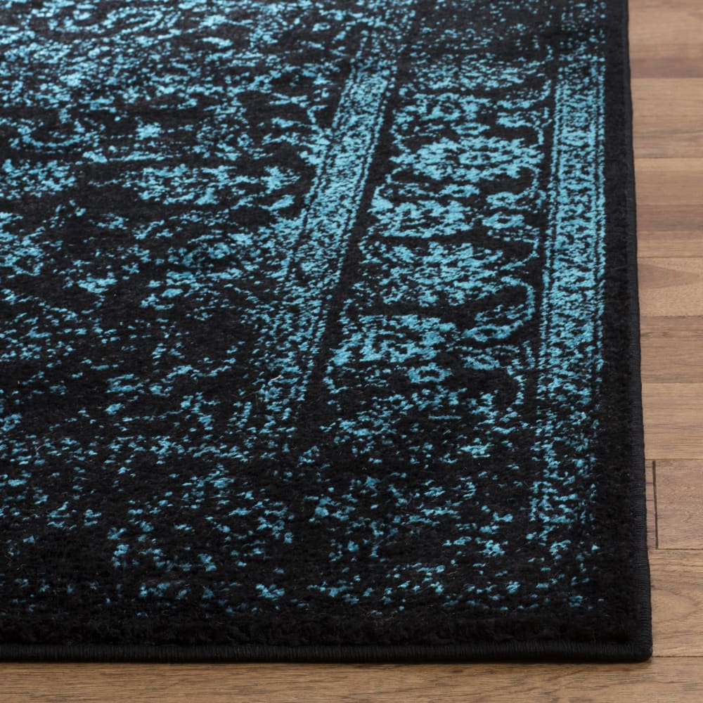Tapis vintage patiné en polypropylène noir/bleu, 91 x 152 cm — vue 4