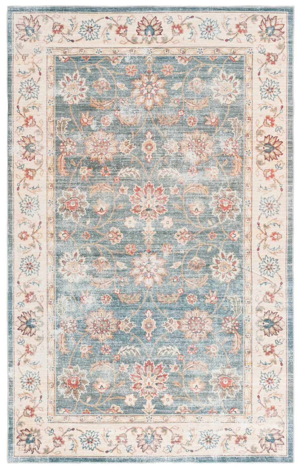 Tapis traditionnel en polyester vert/beige, 152 x 244 cm