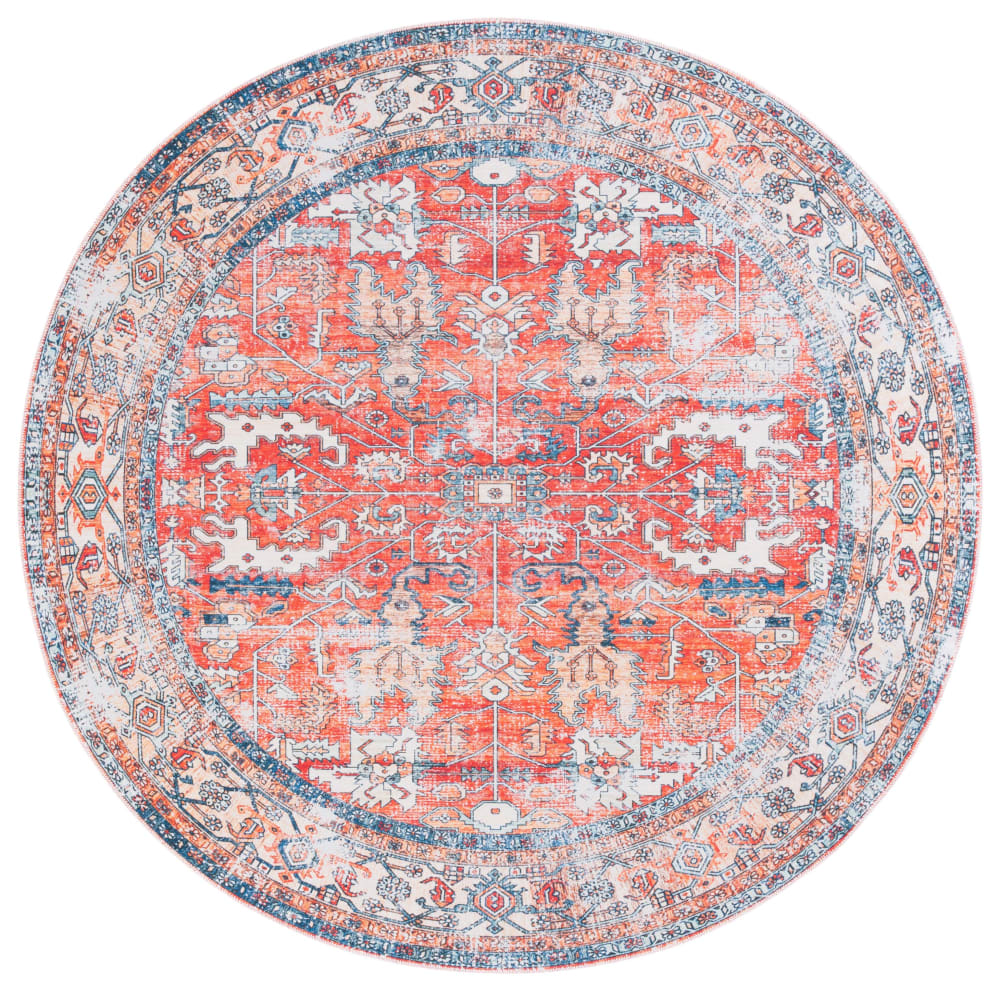 Tapis traditionnel en polyester orange/bleu, 183 cm