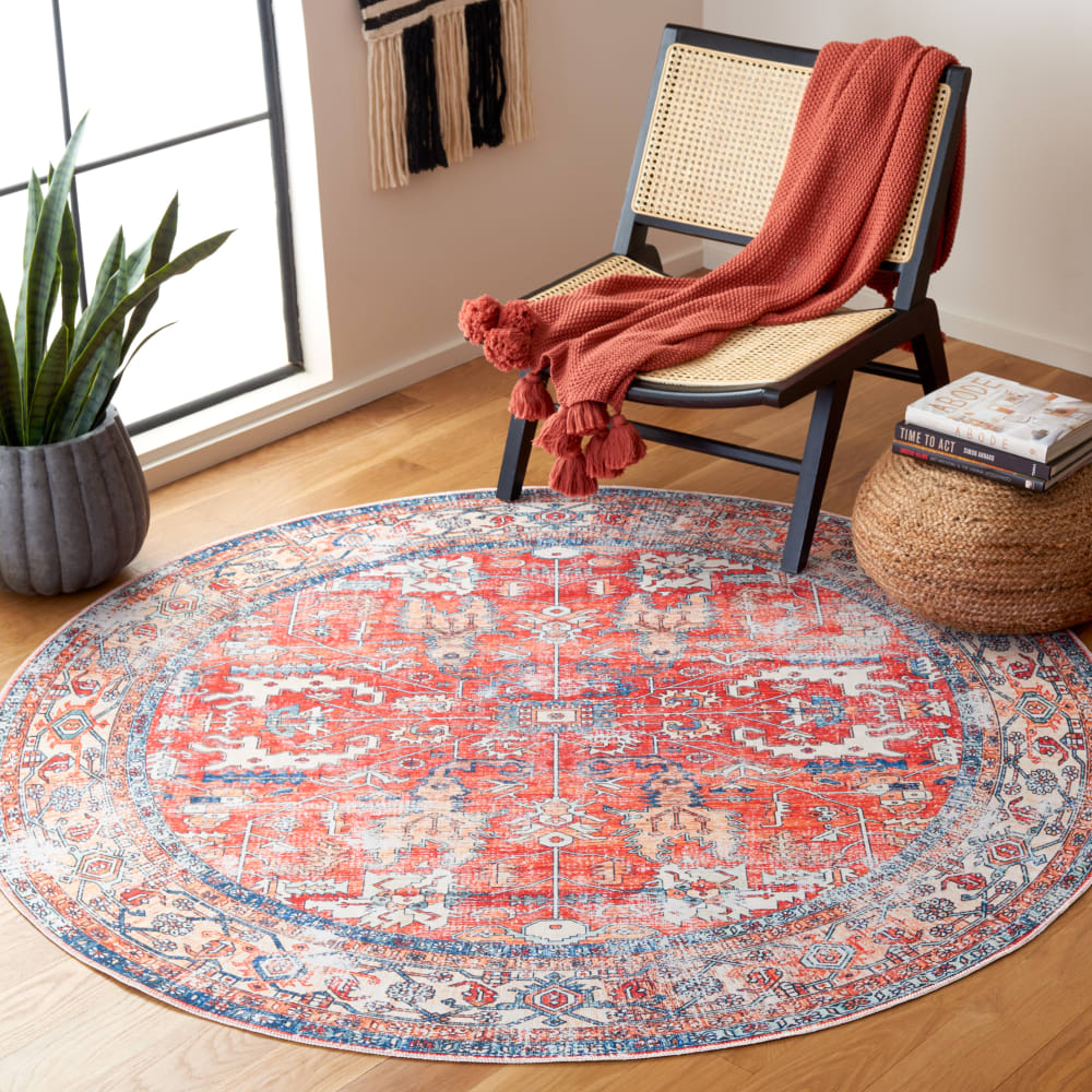 Tapis traditionnel en polyester orange/bleu, 183 cm — vue 3