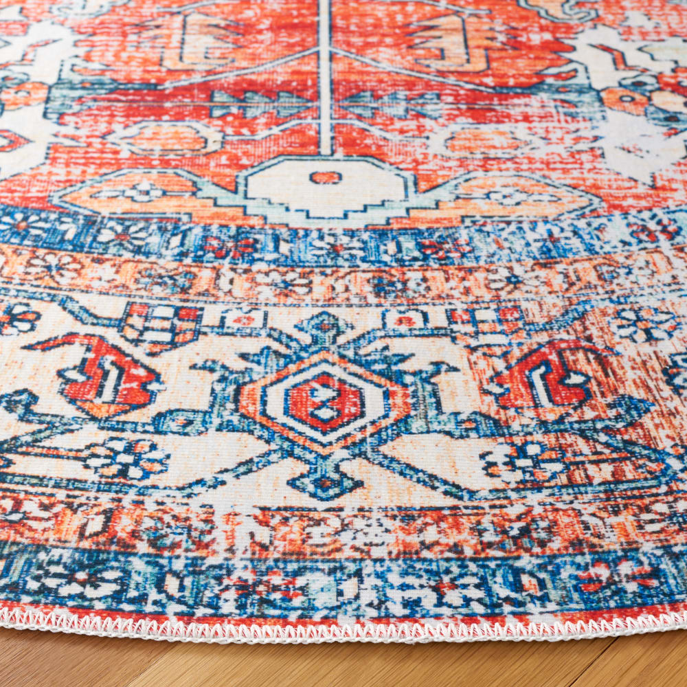 Tapis traditionnel en polyester orange/bleu, 183 cm — vue 4