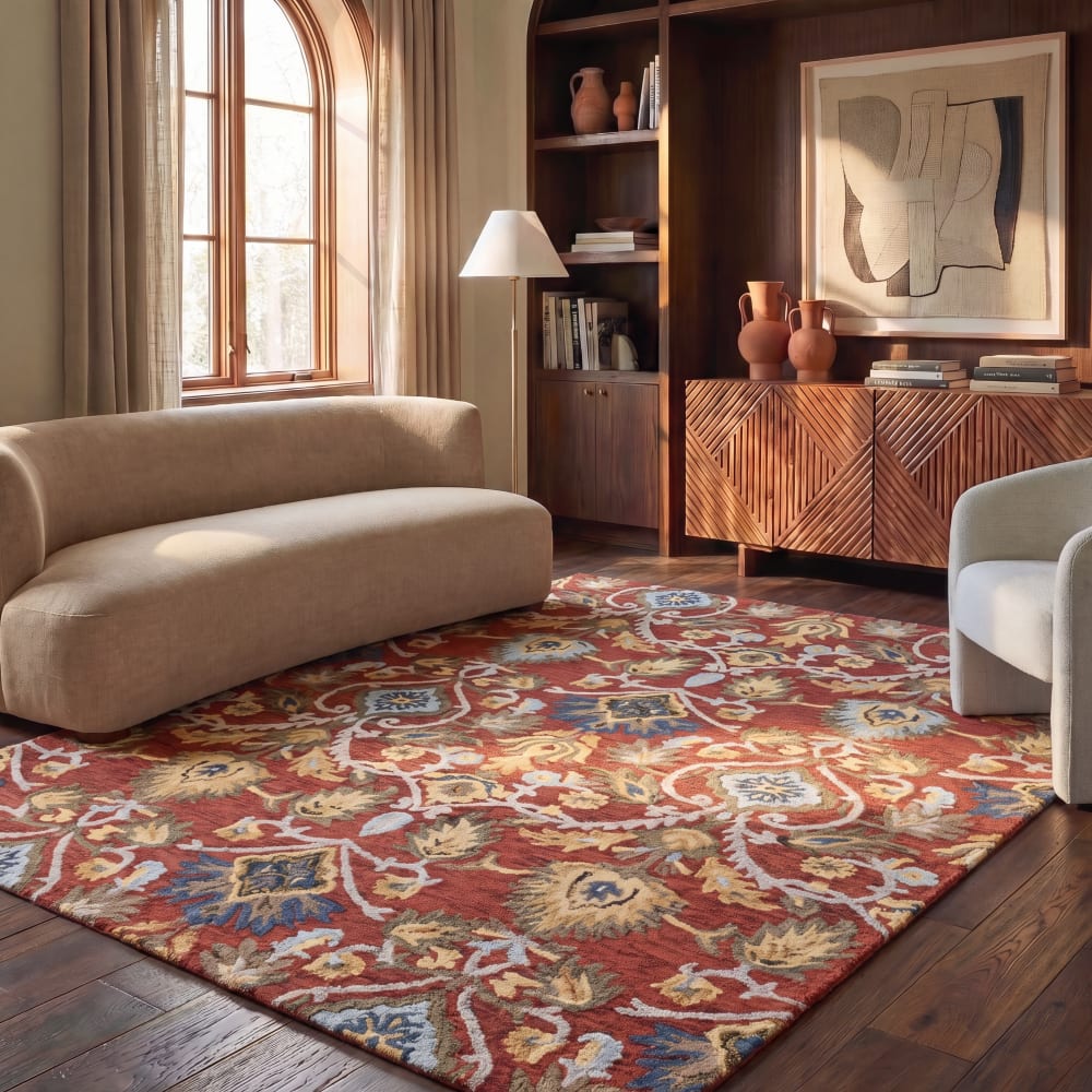 Tapis traditionnel en laine rouge/multicolore, 183 x 274 cm — vue 3