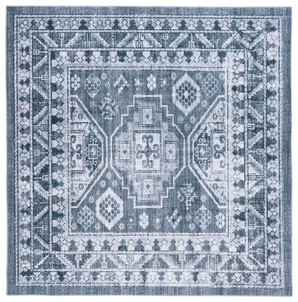 Tapis traditionnel en polyester gris/vert, 183 x 183 cm