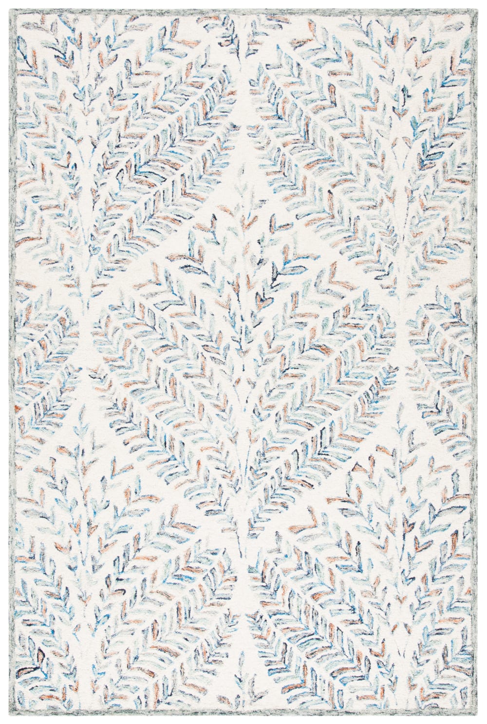 Tapis floral en laine blanc/bleu, 152 x 244 cm