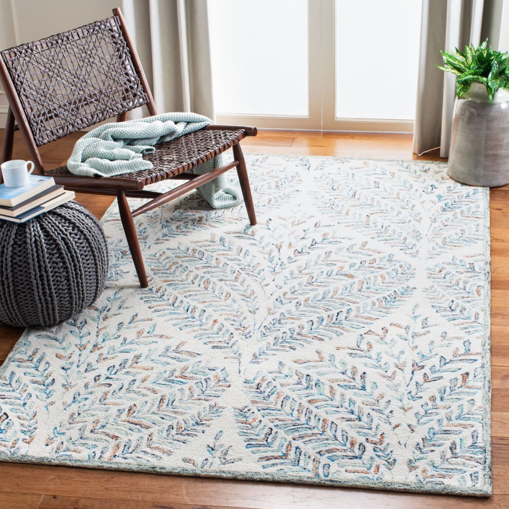 Tapis floral en laine blanc/bleu, 152 x 244 cm — vue 3