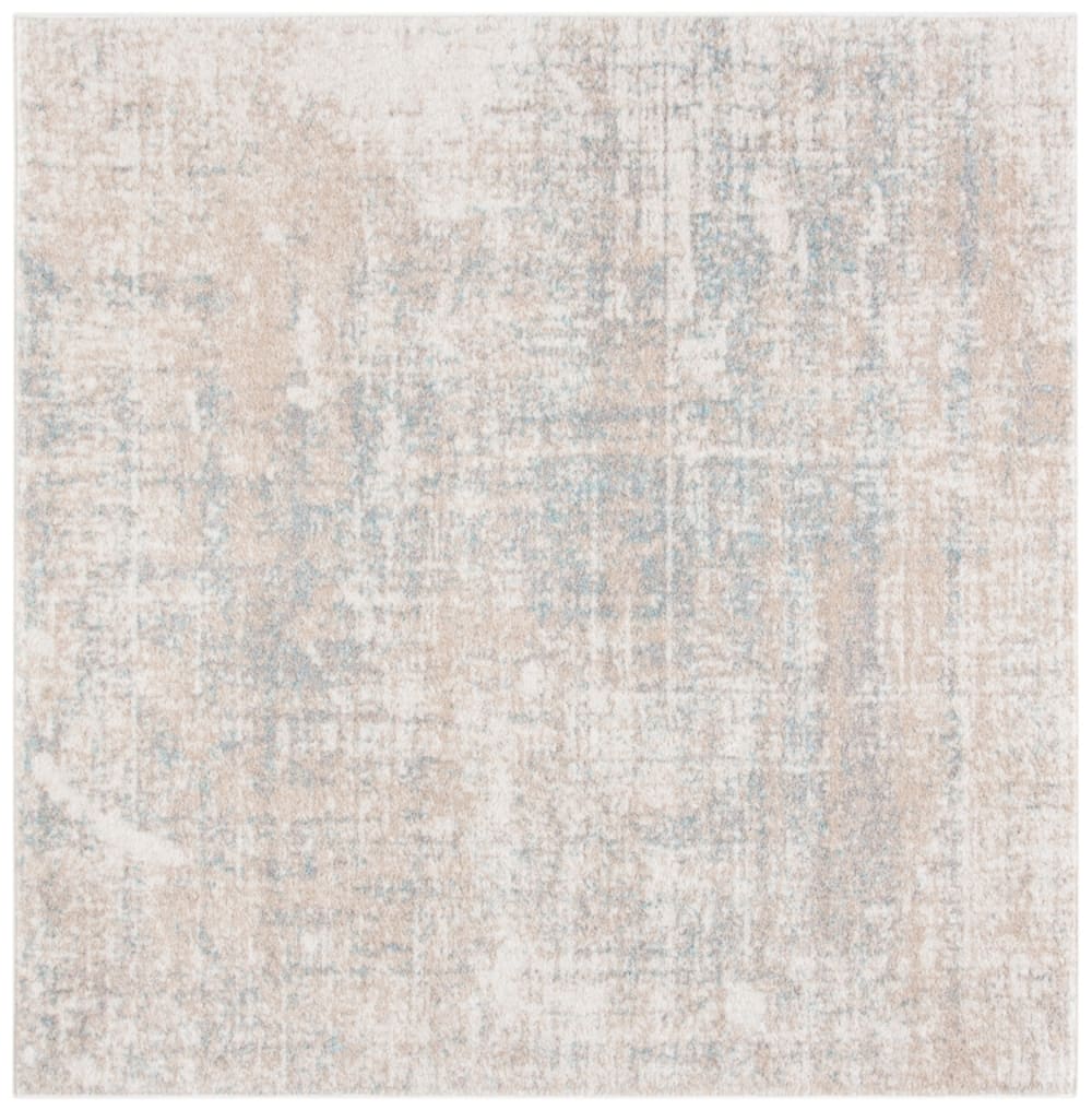 Tapis abstrait moderne en polypropylène beige/gris, 201 x 201 cm