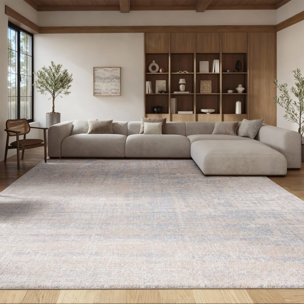 Tapis abstrait moderne en polypropylène beige/gris, 201 x 201 cm — vue 3
