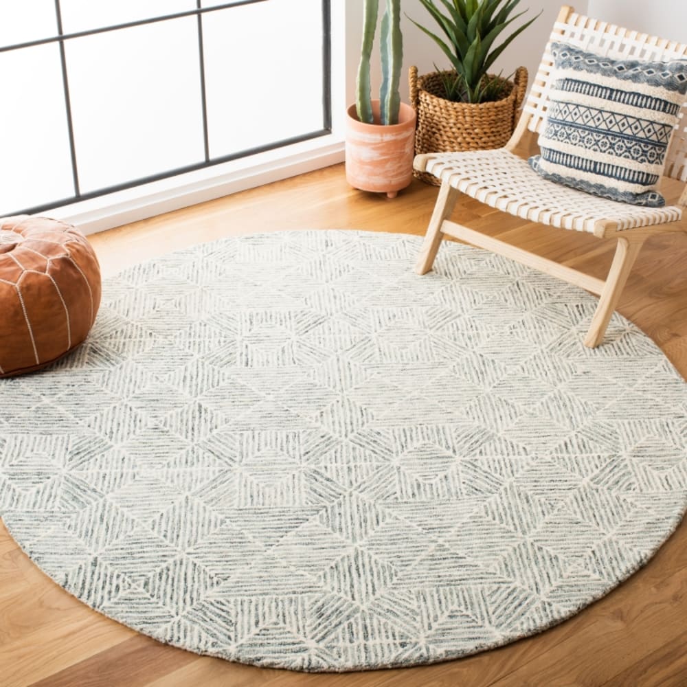 Tapis moderne en laine vert/blanc, 122 cm — vue 3