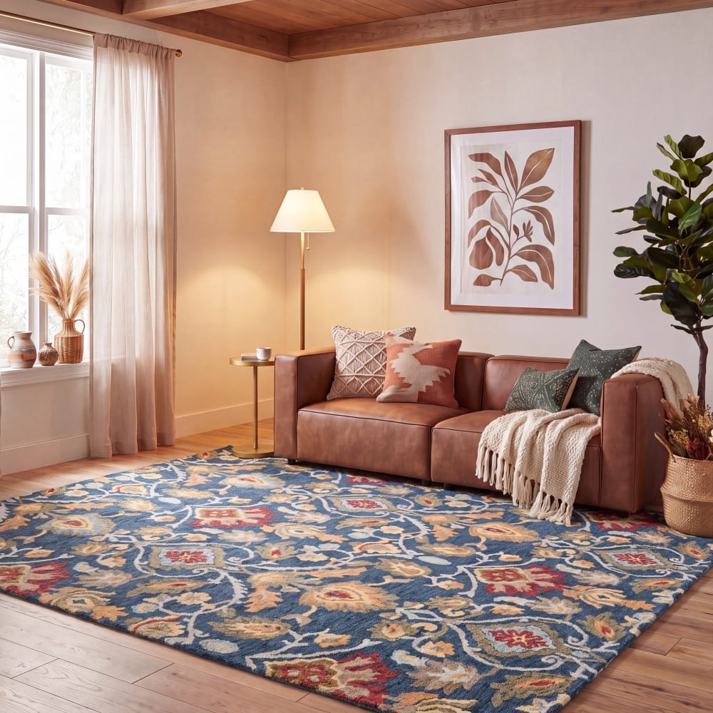 Tapis traditionnel en laine bleu/multicolore, 152 x 244 cm — vue 3
