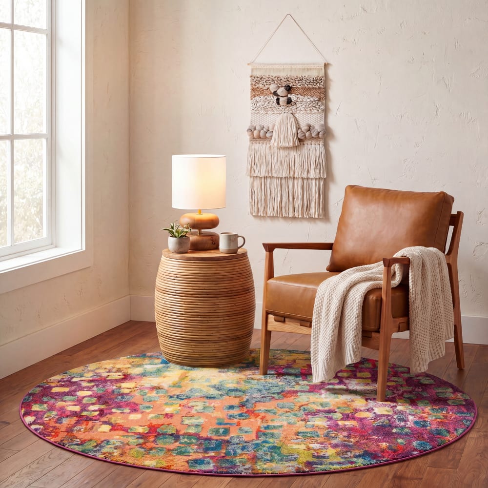 Tapis contemporain en polypropylène rose/or, 122 cm — vue 3