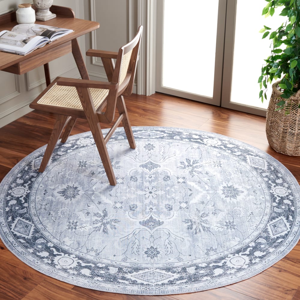 Tapis traditionnel en polyester gris/vert, 183 cm — vue 3