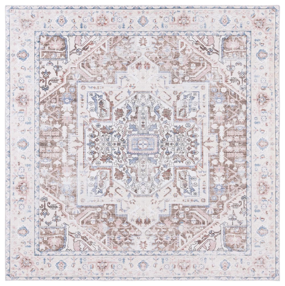 Tapis traditionnel en polyester taupe/beige, 183 x 183 cm
