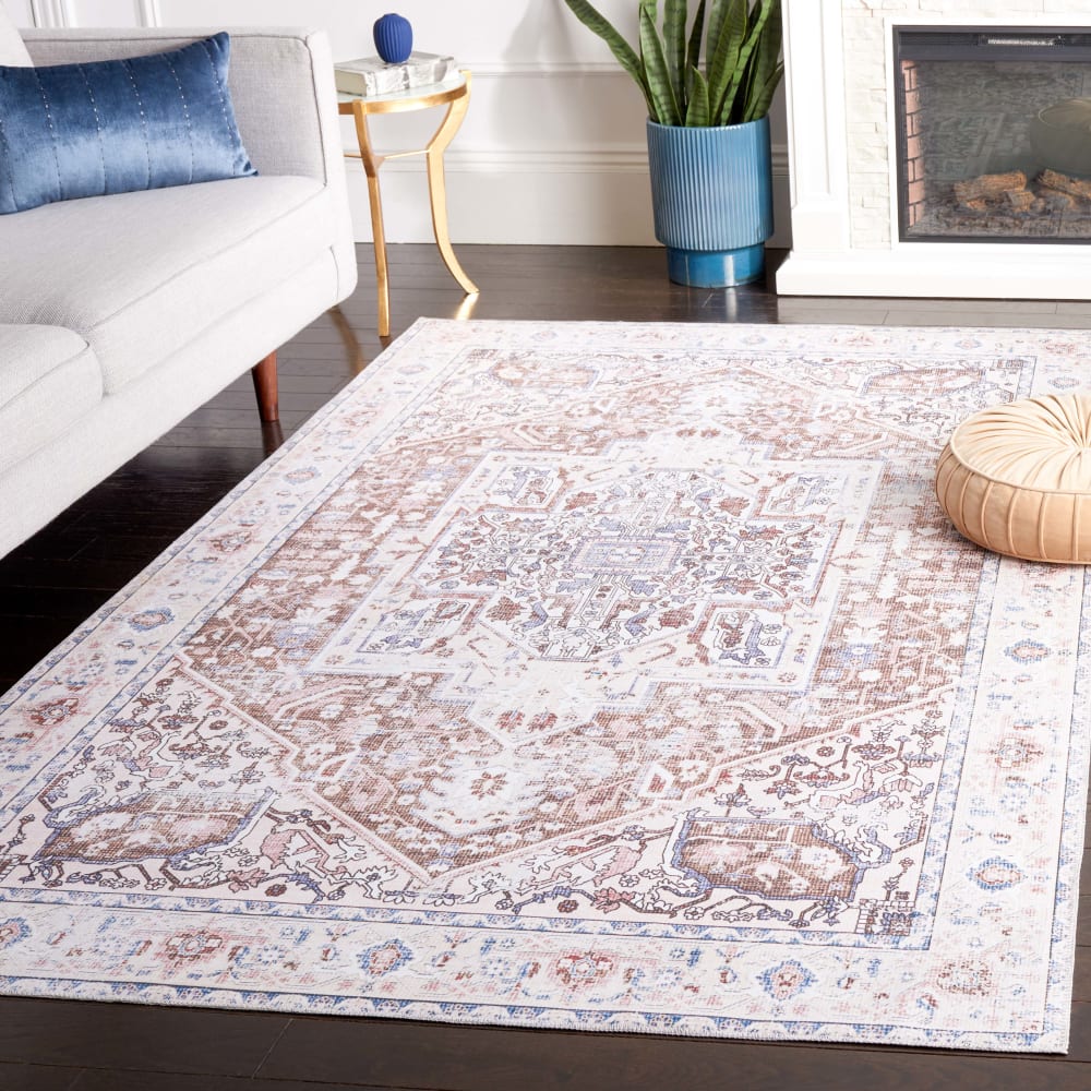 Tapis traditionnel en polyester taupe/beige, 183 x 183 cm — vue 3