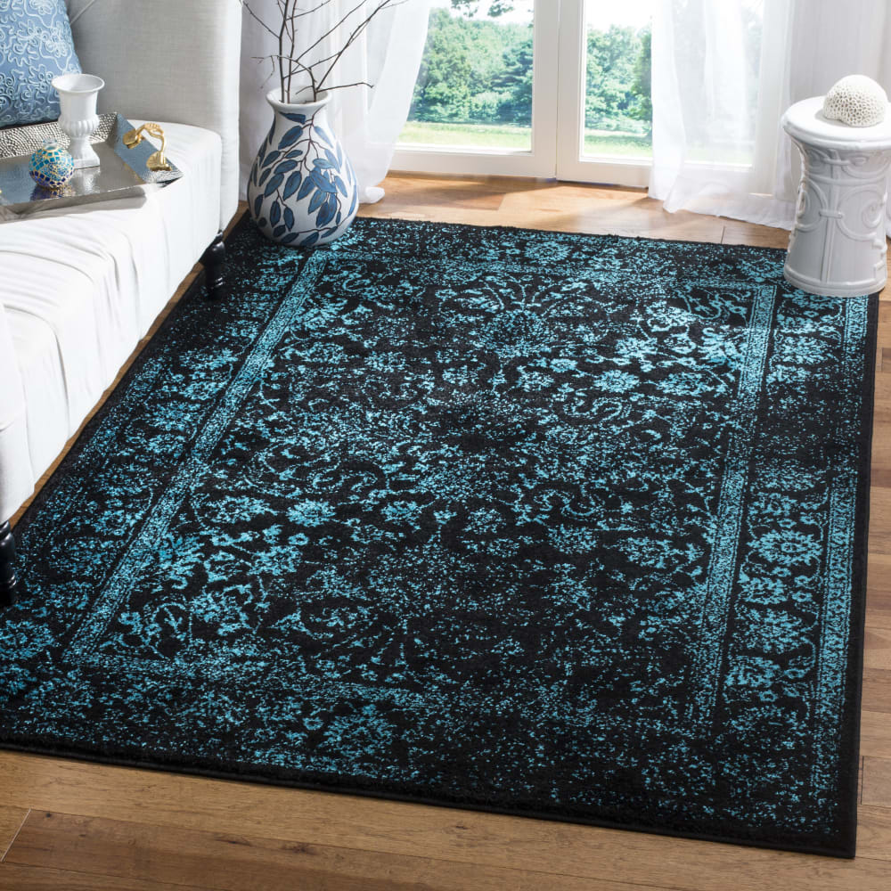 Tapis vintage patiné en polypropylène noir/bleu, 122 x 183 cm — vue 3