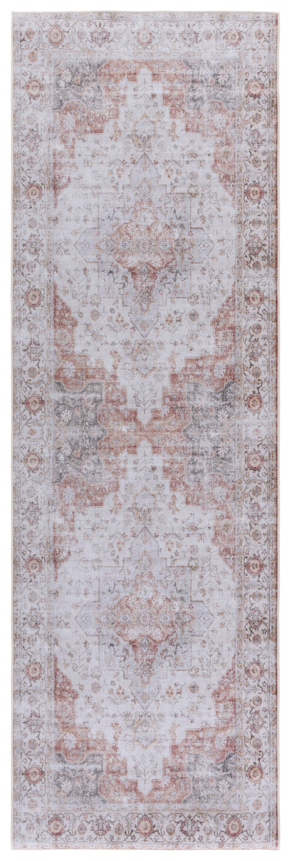 Tapis traditionnel en polyester gris/orange, 76 x 183 cm