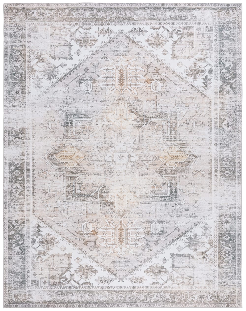 Tapis traditionnel en polyester beige/gris, 244 x 305 cm