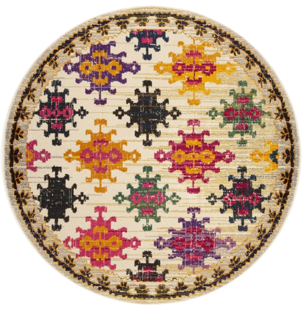 Tapis bohème chic en polypropylène blanc/multicolore, 122 cm