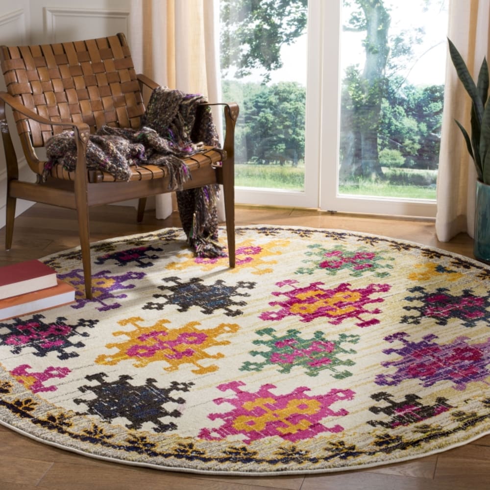 Tapis bohème chic en polypropylène blanc/multicolore, 122 cm — vue 3