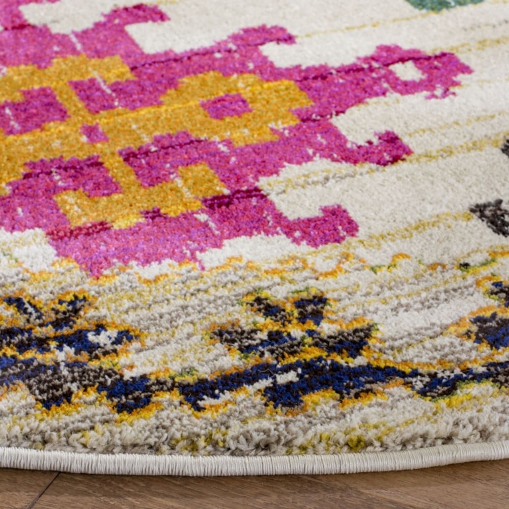 Tapis bohème chic en polypropylène blanc/multicolore, 122 cm — vue 4