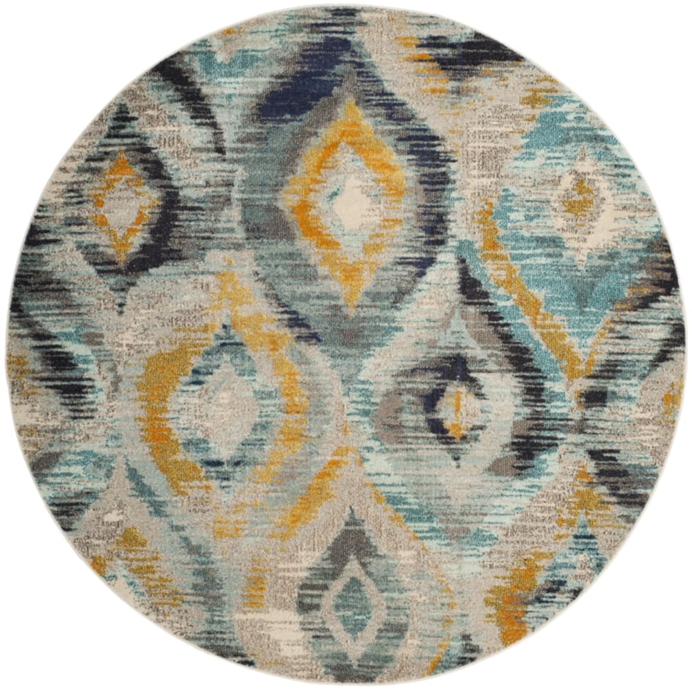 Tapis bohème chic en polypropylène bleu/multicolore, 122 cm