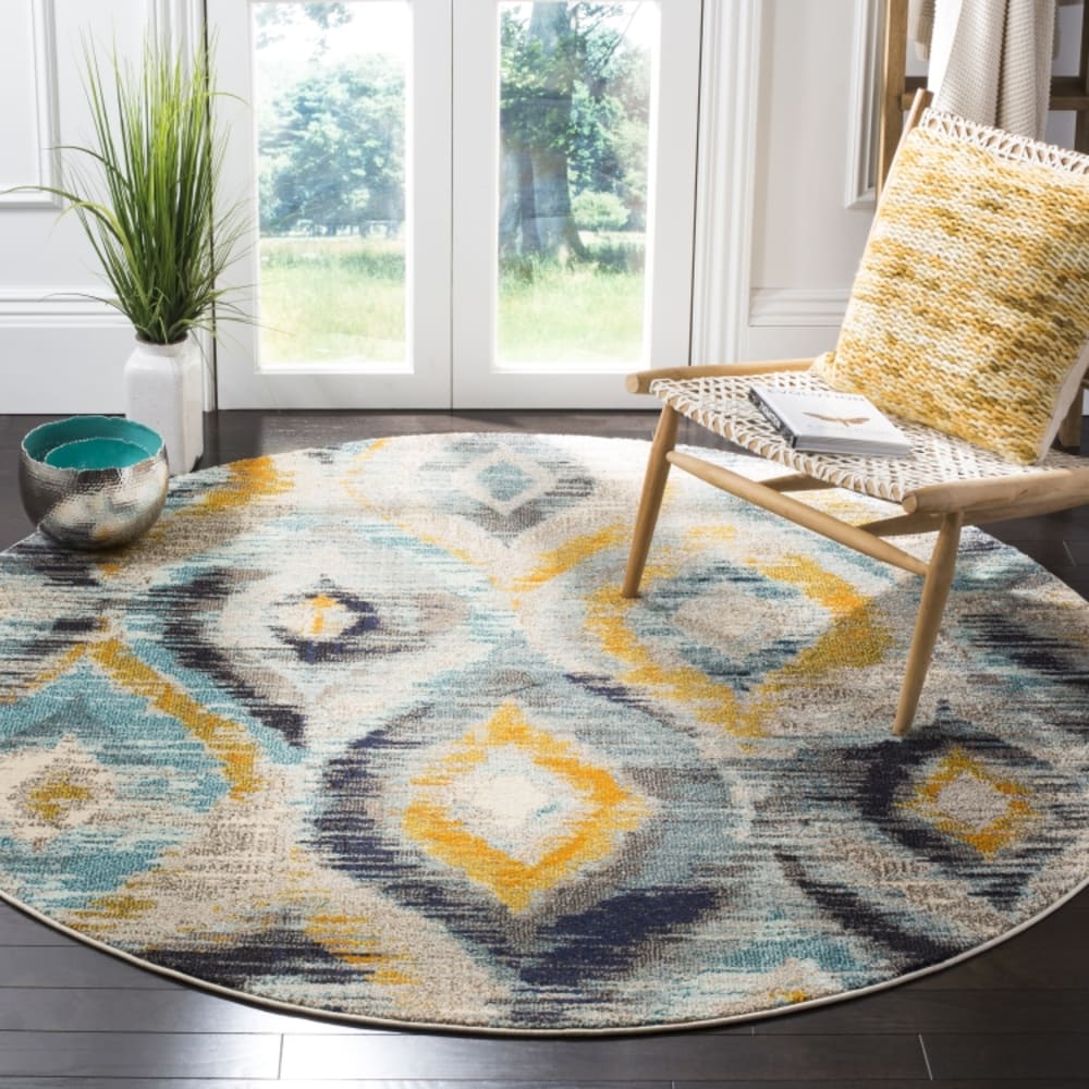 Tapis bohème chic en polypropylène bleu/multicolore, 122 cm — vue 3