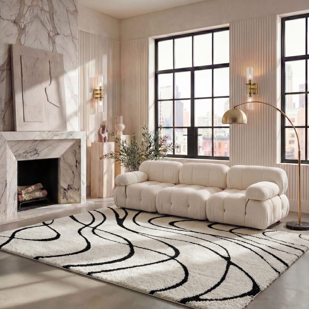 Tapis en polypropylène blanc/noir, 99 x 160 cm - Maisons du Monde