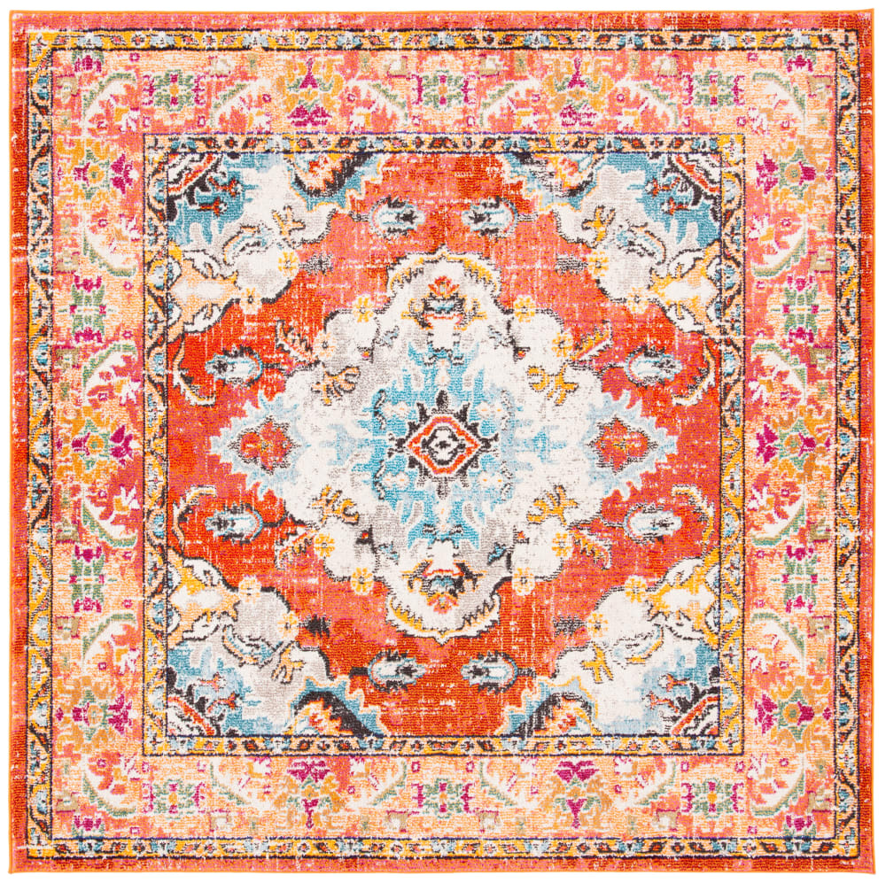Tapis traditionnel en polypropylène orange/bleu, 201 x 201 cm