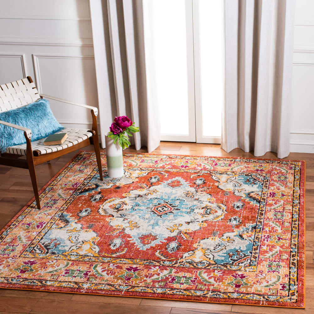 Tapis traditionnel en polypropylène orange/bleu, 201 x 201 cm — vue 3
