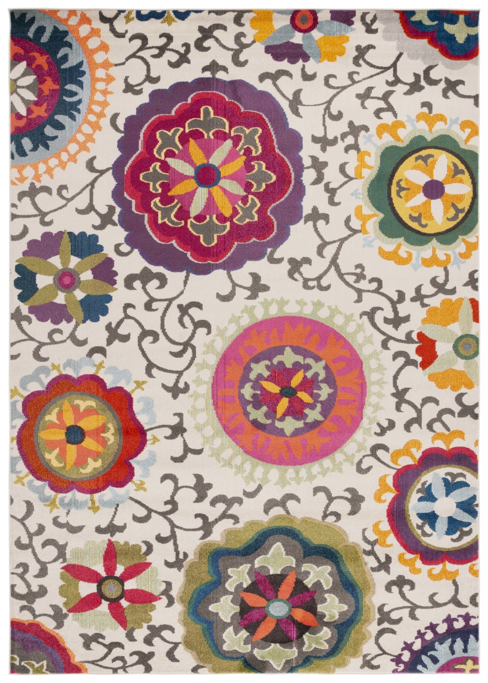Tapis bohème chic en polypropylène blanc/multicolore, 235 x 335 cm
