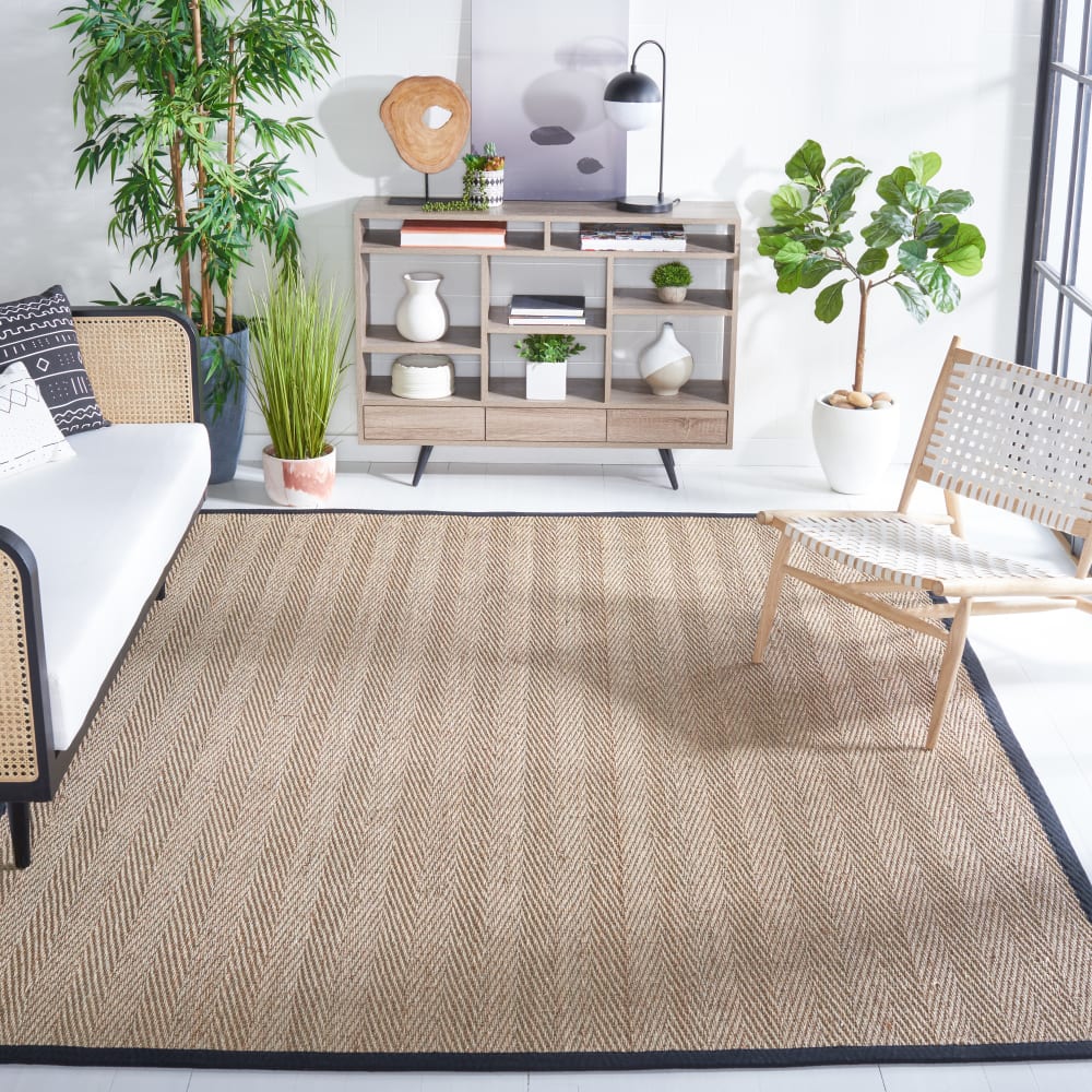 Tapis fibre naturelle en herbiers marins beige/noir, 244 x 305 cm — vue 3