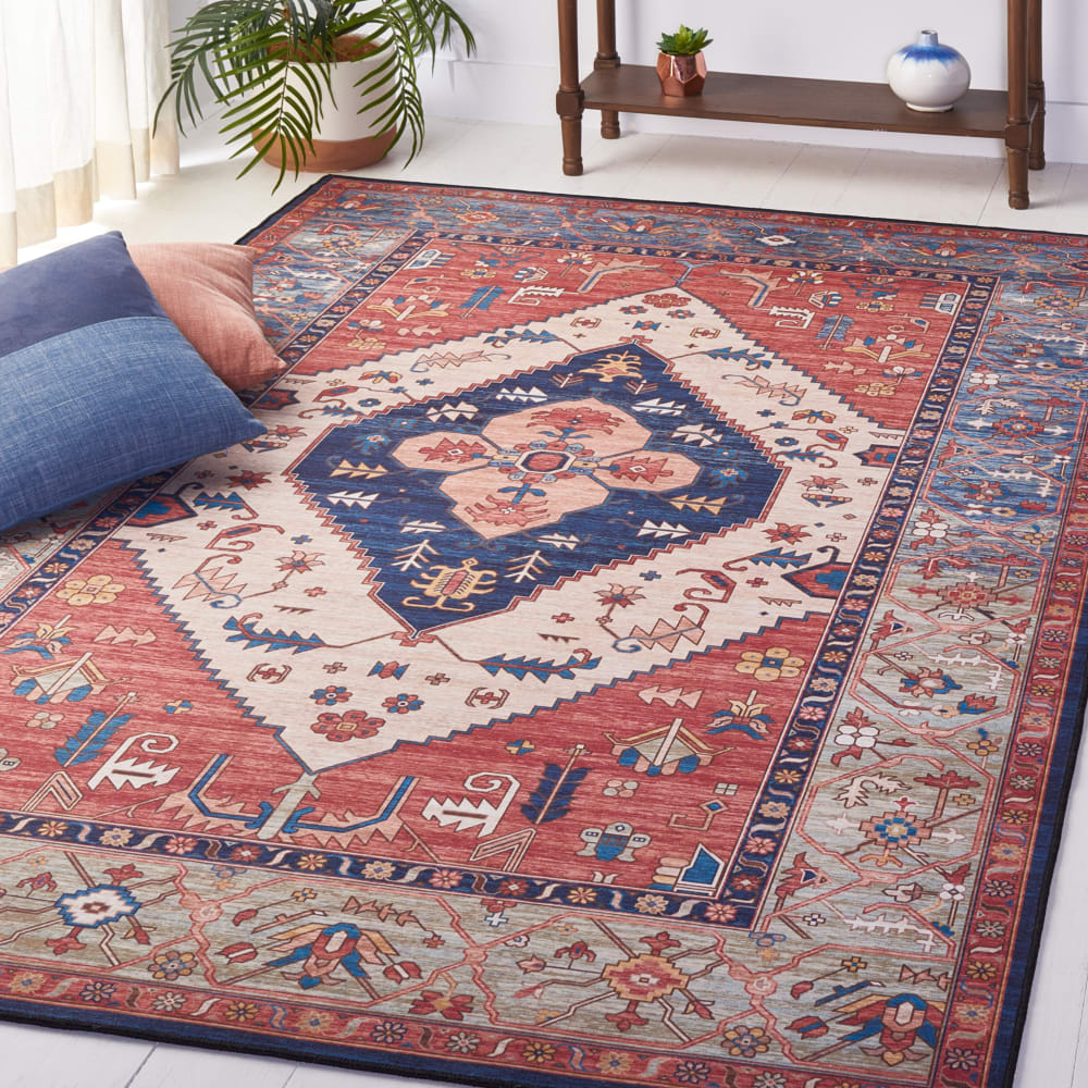 Tapis traditionnel en polyester orange/bleu, 152 x 244 cm — vue 3