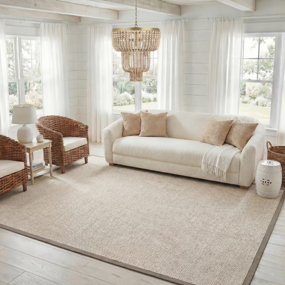 Tapis fibre naturelle en sisal blanc/vert, 183 x 274 cm — vue 3