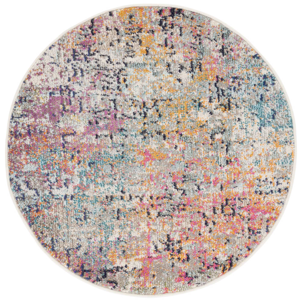 Tapis contemporain en polypropylène gris/rose, 122 cm
